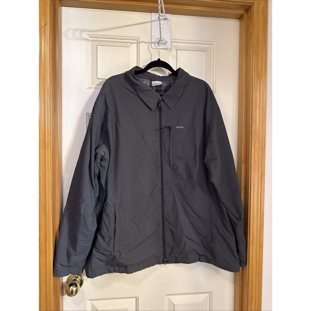 Columbia Men’s XXL Gray Full Zip Jacket Plaid Lined Windbreaker Coat